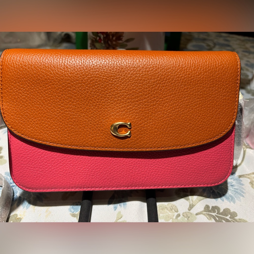 New Coach Orange and Pink Leather Clutch and Crossbody great for Valentines